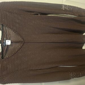Brown Waffle Knit Cardigan